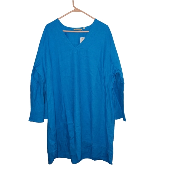 Soft Surroundings NWT Soleil Linen Blend Dress Blue V-Neck Mini Dress 3X - Picture 2 of 6